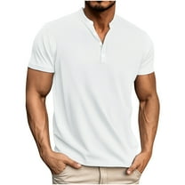 Besolor Mens Summer T-Shirts Short Sleeve Button up Casual Basic Tees Tops Beach Collarless Golf Shirts
