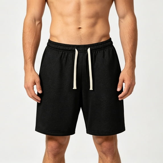 Besolor Mens Sweat Shorts Casual Loose Wide Leg Drawstring Elastic Waist Workout Running Shorts with Pockets(Medium,Black)