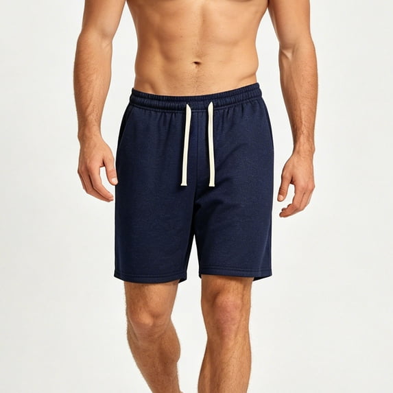 Besolor Mens Sweat Shorts Casual Loose Wide Leg Drawstring Elastic Waist Workout Running Shorts with Pockets(X-Large,Navy)