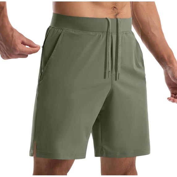 Besolor Mens Workout Shorts High Waisted Elastic Drawstring Wide Leg Split Hem Casual Summer Running Half Pants with Pockets
