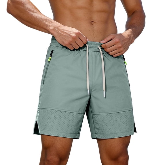 Besolor Mens Workout Shorts Lightweight Breathable Quick Dry Summer Athletic Running Elastic Waist Drawstring Shorts with Zipper Pockets(5X-Large,Mint Green)