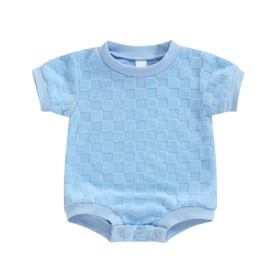 Besolor Newborn Baby Boys Girls Bubble Romper Cute Short Sleeve Crewneck Checkerboard Bodysuit Infant Summer Jumpsuit