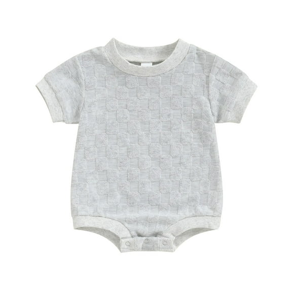 Besolor Newborn Baby Boys Girls Bubble Romper Cute Short Sleeve Crewneck Checkerboard Bodysuit Infant Summer Jumpsuit