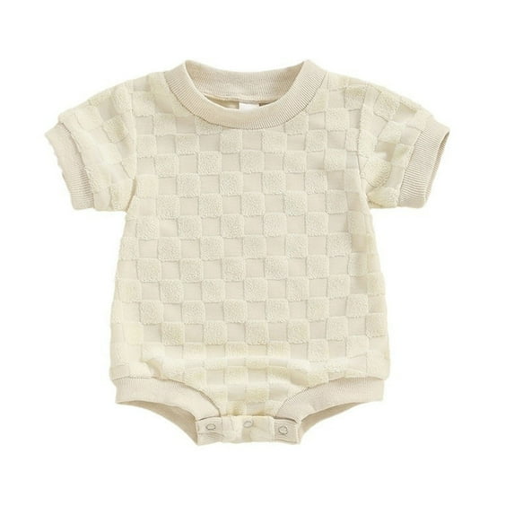 Besolor Newborn Baby Boys Girls Bubble Romper Cute Short Sleeve Crewneck Checkerboard Bodysuit Infant Summer Jumpsuit