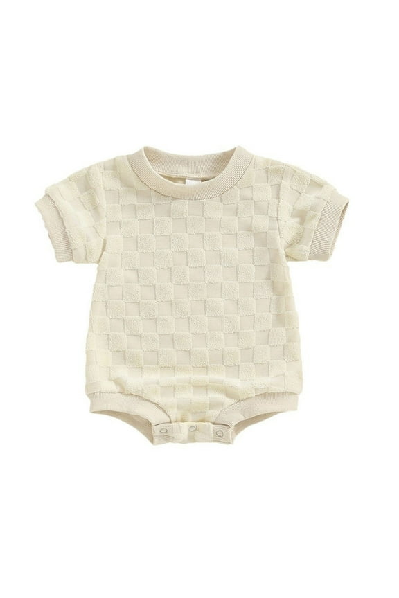 Newborn Baby Boys Girls Bubble Romper Cute Short Sleeve Crewneck Checkerboard Bodysuit Infant Summer Jumpsuit