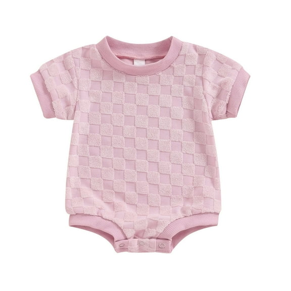 Besolor Newborn Baby Boys Girls Bubble Romper Cute Short Sleeve Crewneck Checkerboard Bodysuit Infant Summer Jumpsuit