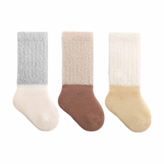 Besolor Newborn Baby Fuzzy Socks Toddler Color Block Cozy Soft Warm Plush Home Sleeping Socks
