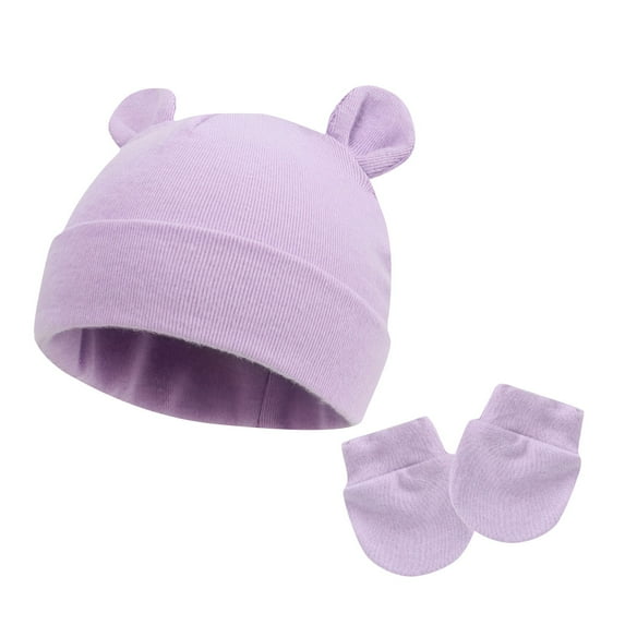 Besolor Newborn Baby Hats and Mittens Set Infant Toddler Cute Bear Ear Beanie Cotton Caps Gloves Hats for Boys Girls