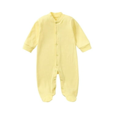Besolor Newborn Boy Girl Romper Buttons Long Sleeve Jumpsuit Unisex Solid Color Round Neck One-Piece Outfits Baby Clothes