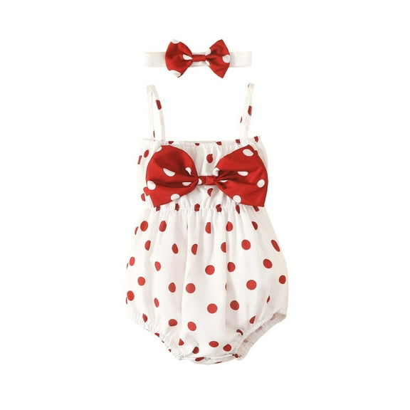 Besolor Newborn Infant Baby Girl Bubble Romper Cute Bowknot Polka Dots Sleeveless Bodysuit with Headband Summer Clothes