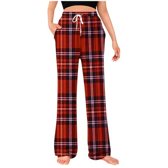Besolor Pajama Pants for Women Plaid Drawstring Elastic High Waisted Straight Leg Comfy Sleepwear Bottoms Pants with Pockets