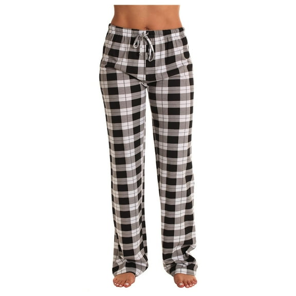 Besolor Pajama Pants for Women Plaid Elastic Waisted Drawstring Wide Leg Pants Casual Soft Loungewear Trousers Sleepwear