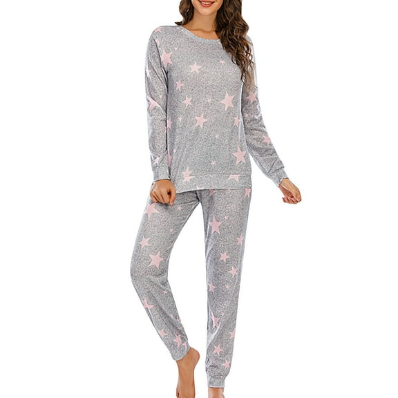 Besolor Pajamas for Women Sleepwear Casual Star Printed Crewneck Long Sleeve Tops and Pants Loungewear Sets Pjs