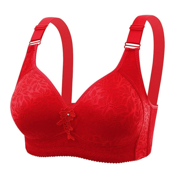 Besolor Plus Size Bras for Women Full Coverage Lace Bralette Wireless Bras with Support and Lift Soft Everyday Bras Red