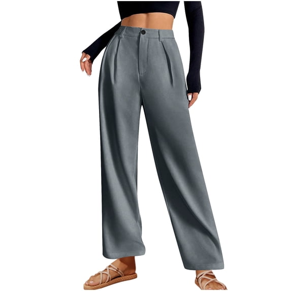 Besolor Plus Size Dress Pants for Women Button High Waisted Straight Leg Pant Loose Business Casual Trousers