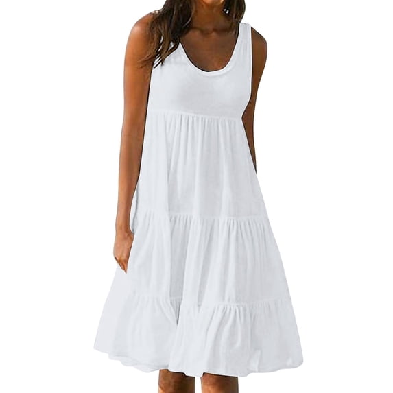 Besolor Plus Size Dresses for Women Crewneck Sleeveless Sundresses Summer Casual Loose Ruffle Hem A-Line Vacation Dress
