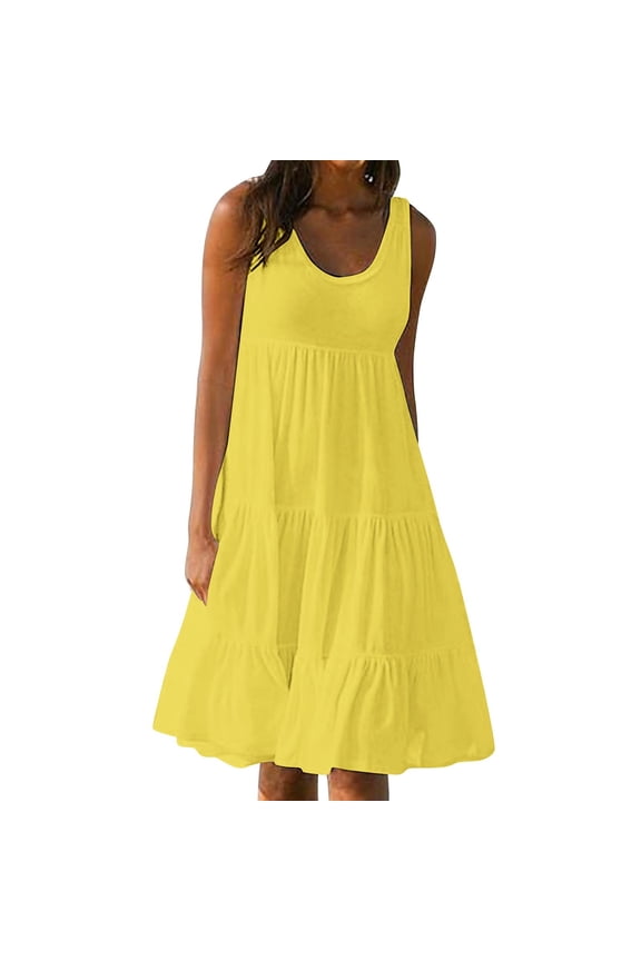 Plus Size Dresses for Women Crewneck Sleeveless Sundresses Summer Casual Loose Ruffle Hem A-Line Vacation Dress