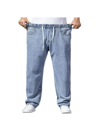 Sunisery Men's Regular Fit Stacked Jeans Patch Distressed Denim Pants Streetwear,Light Blue, Size: Small