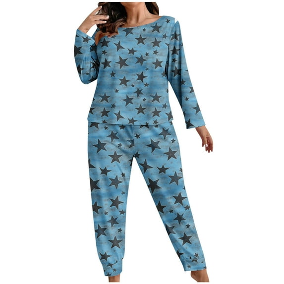 Besolor Plus Size Pajama Sets for Women Star Printed Long Sleeve Top and Pants Loungewear Outfits Sleepwear Pjs