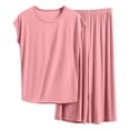 thumbnail image 1 of Besolor Plus Size Pajamas Sets for Women Crewneck Cap Sleeve Shirts with Capris Lightweight Casual Homewear 2 Piece Set(4X-Large,Pink), 1 of 3