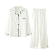 Besolor Plus Size Satin Silk Pajamas Sets for Women 2 Piece Lounge Sets Long Sleeve Button down Shirts and Pants Pjs Sets