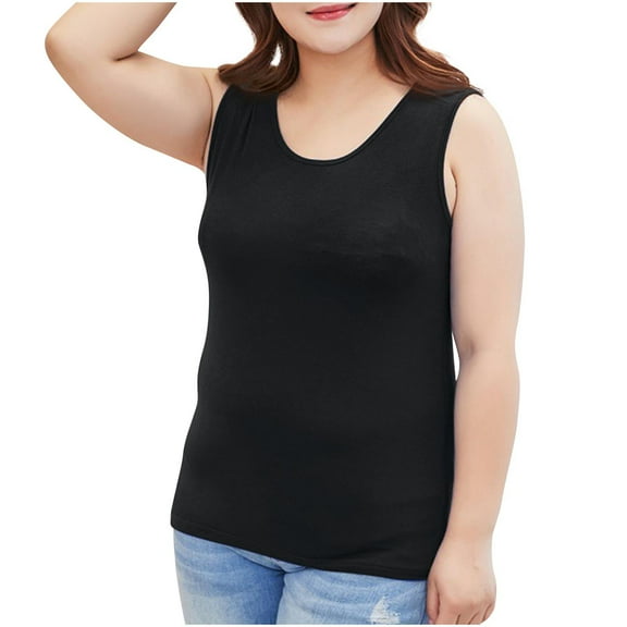Besolor Plus Size Tank Tops for Women Crewneck Sleeveless Basic Shirts Casual Solid Color Summer Blouse Undershirts