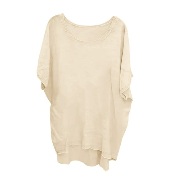 Besolor Plus Size Tops for Women Trendy Summer Loose Asymmetrical T Shirts Short Sleeve Crewneck Blouses