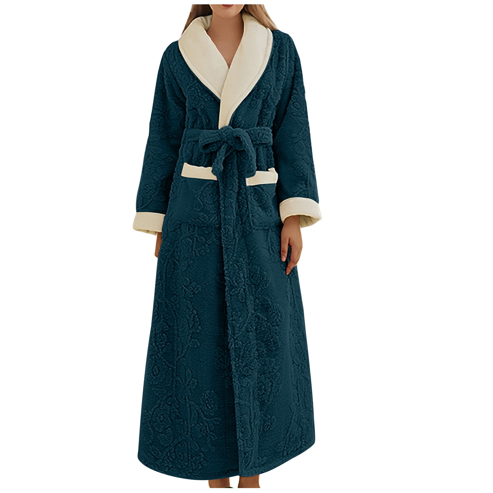 Plush Long Hooded Robe for Women Flannel Fleece Thick Full Length Bathrobe  Winter Warm Pajamas Nightgown Housecoat Womens Clothes 