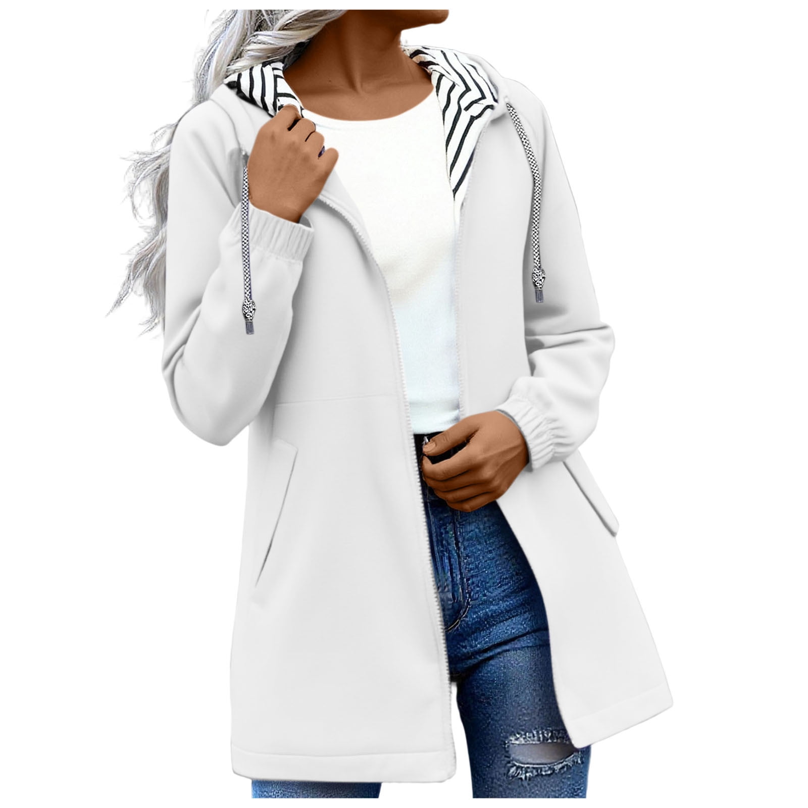 Waterproof Women's Raincoat with Colorful Stripes