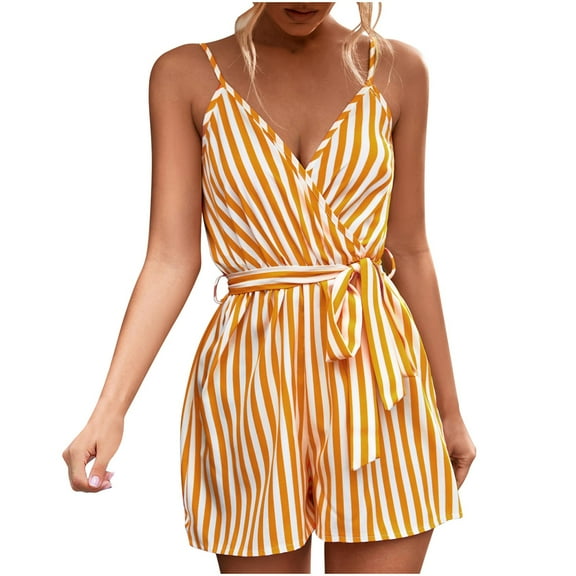 Besolor Rompers for Women Summer Short Jumpsuits Dressy Casual Sleeveless Romper Beach Suspenders Overalls with Belt