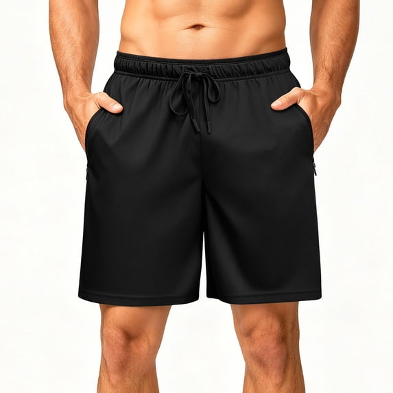 Besolor Running Shorts for Men Wide Leg High Waist Elastic Drawstring Casual Loose Summer Outdoor Workout Shorts with Zipper Pocket(Small,Black)