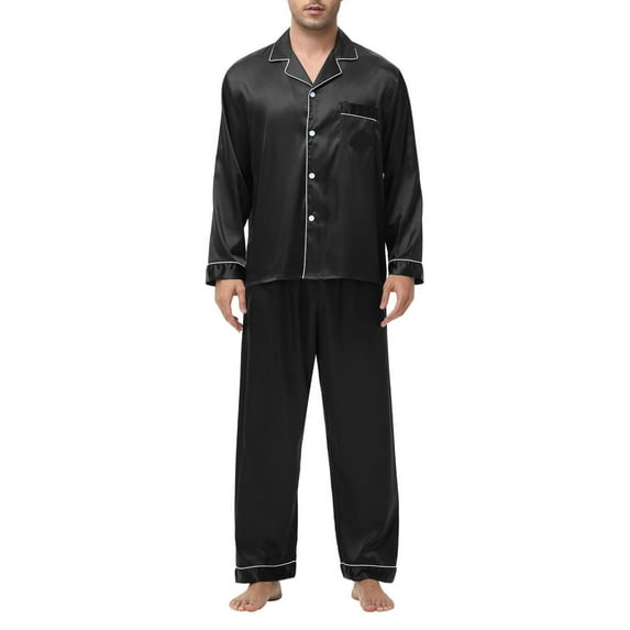 Besolor Satin Pajamas for Men Button down Sleepwear Soft Silk Loungewear Long Sleeve Tops and Pants Pjs S-XXL