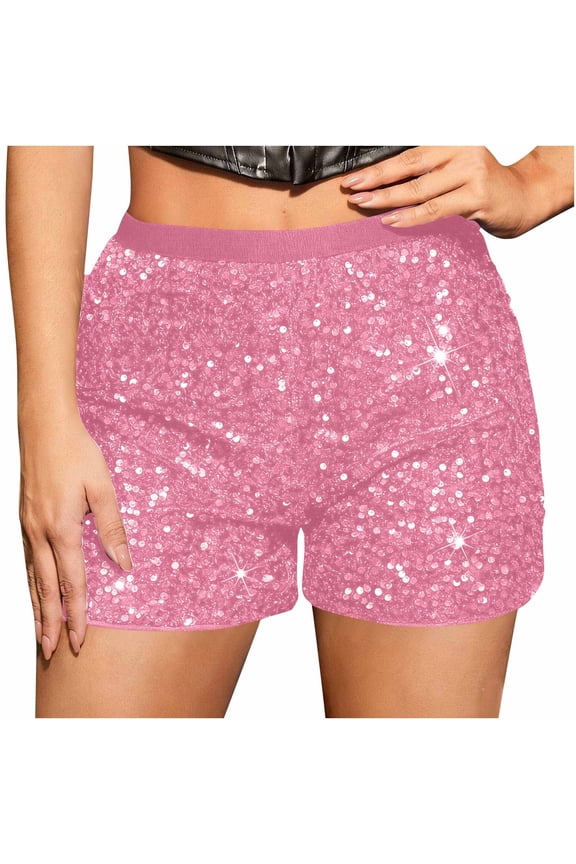 Sequin Shorts for Women Summer Elastic High Waisted Lightweight Casual Sparkly Glitter Party Shorts