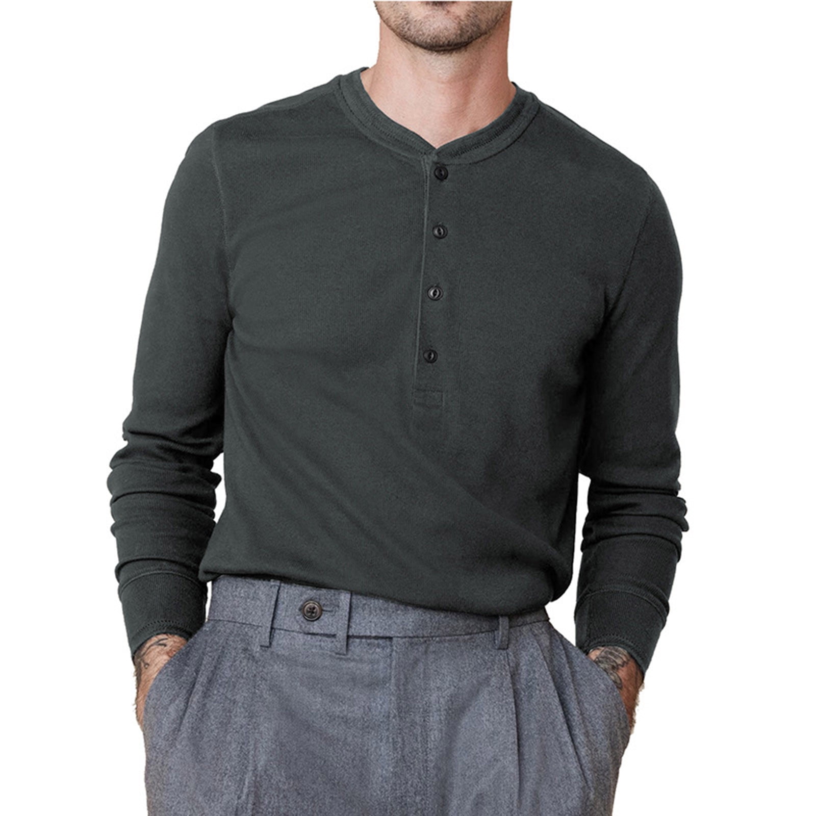 Besolor Shirts for Men Solid Color Button Long Sleeve Bottom Top 2024
