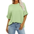 thumbnail image 1 of Besolor Short Sleeve Shirts for Women 2024 Summer Casual Crewneck Loose Tops Solid Color Oversized Tees Outfits, 1 of 6
