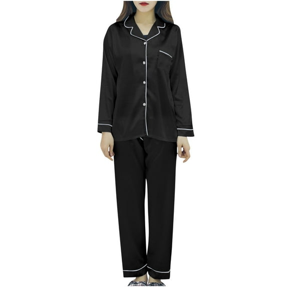 Besolor Silk Satin Pajamas for Women Long Sleeve Silk Pjs for Women Set Two-Piece Button-Down Sleepwear Loungewear