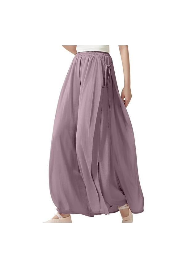 Split Wide Leg Pants for Women Flowy Boho High Waist Long Palazzo Pants Lounge Beach Trousers Culottes