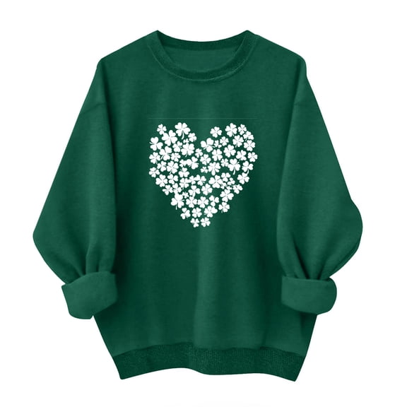 Besolor St. Patrick's Day Sweatshirt for Women Shamrock Crewneck Long Sleeve Casual Pullover Graphic Holiday Tops
