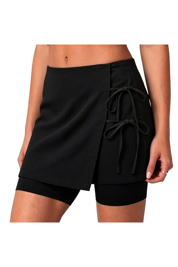 Summer Beach Shorts for Women Elastic Waisted Side Drawstring Knot Wide Leg Lightweight Breathable Casual Shorts