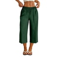 thumbnail image 1 of Besolor Summer Capris for Women Wide Leg Elastic Waisted Drawstring Casual Loose Lightweight Daily Wear Beach Capri Pants with Pockets, 1 of 7