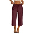 thumbnail image 1 of Besolor Summer Capris for Women Wide Leg Elastic Waisted Drawstring Casual Loose Lightweight Daily Wear Beach Capri Pants with Pockets, 1 of 7