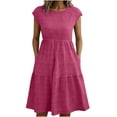 thumbnail image 1 of Besolor Summer Dresses for Women Casual Loose Crew Neck Cap Sleeve Dress A-Line Tunic Dresses Texture Fabric Boho Outfit with Pocket, 1 of 7