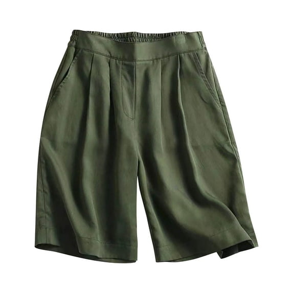 Besolor Summer Dressy Shorts for Women High Waist Loose Knee Length Shorts Solid Color Comfy Lounge Shorts for Casual Work