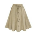 thumbnail image 1 of Besolor Summer Midi Skirt for Women Striped Elastic Waist Drawstring Button Front A-Line Flowy Beach Vacation Skirts, 1 of 5