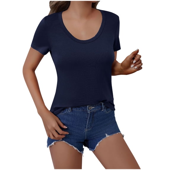 Besolor Summer Shirts for Women Crewneck Short Sleeve Basic Tee Casual Solid Color Going out Tops