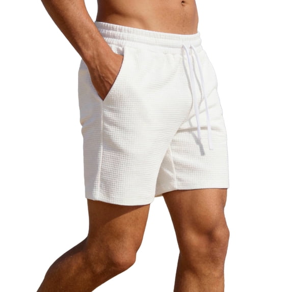 Besolor Summer Shorts for Men Elastic Waist Drawstring Casual Loose Lightweight Comfy Workout Beach Shorts with Pocket(X-Large,White)