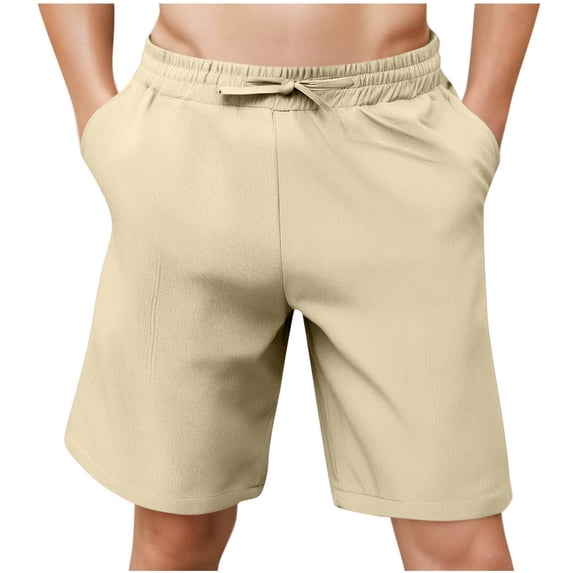 Besolor Summer Shorts for Men Elastic Waist Drawstring Casual Solid Color Lightweight Beach Loungewear Shorts with Pockets