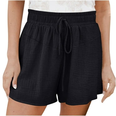 Womens Summer Plus Size Lounge Shorts Solid Color Elastic High Waist Drawstring Casual Loose Fit Lightweight Short Pants