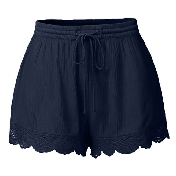 Besolor Summer Shorts for Women Lace Trim Elastic Waist Drawstring Plus Size Shorts Casual Comfy Beach Lounge Shorts