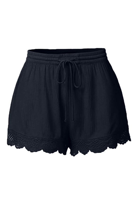 Summer Shorts for Women Lace Trim Elastic Waist Drawstring Plus Size Shorts Casual Comfy Beach Loungewear Shorts